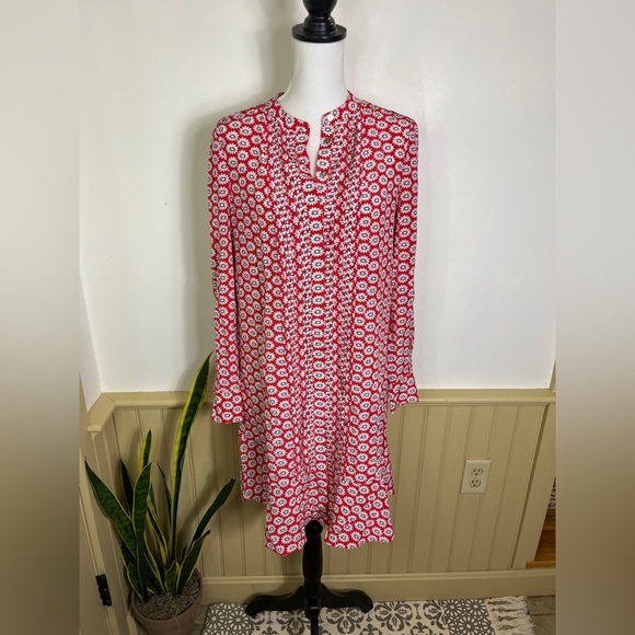 Tory Burch Cora Silk Dress 6 Nantucket Red Primrose Floral Boho Resort Designer - Picture 1 of 12